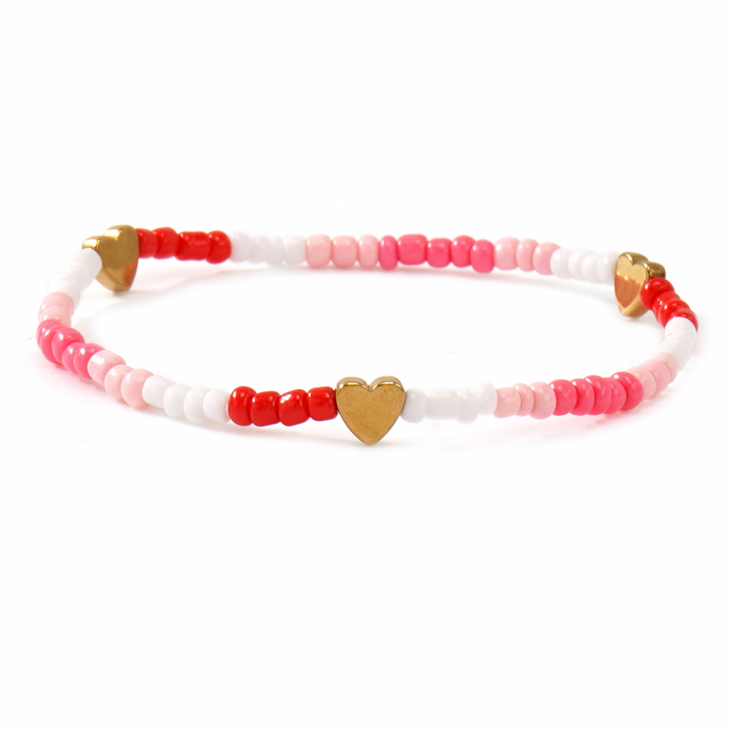 Red Seed Bead Heart Bracelet