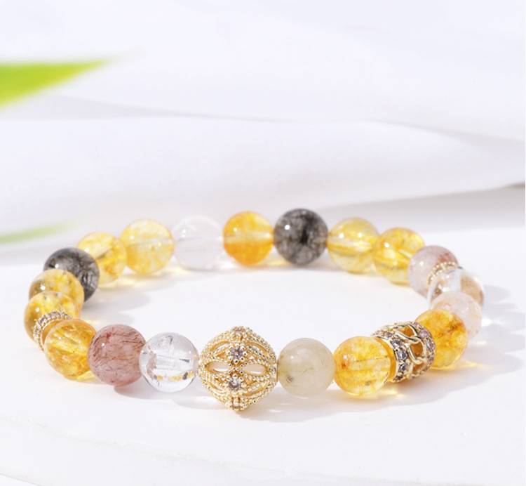 Natural yellow crystal flower ball bracelet