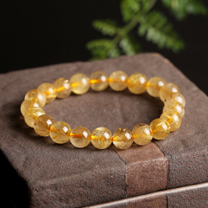 Natural Golden Rutilated Quartz Bead Bracelet