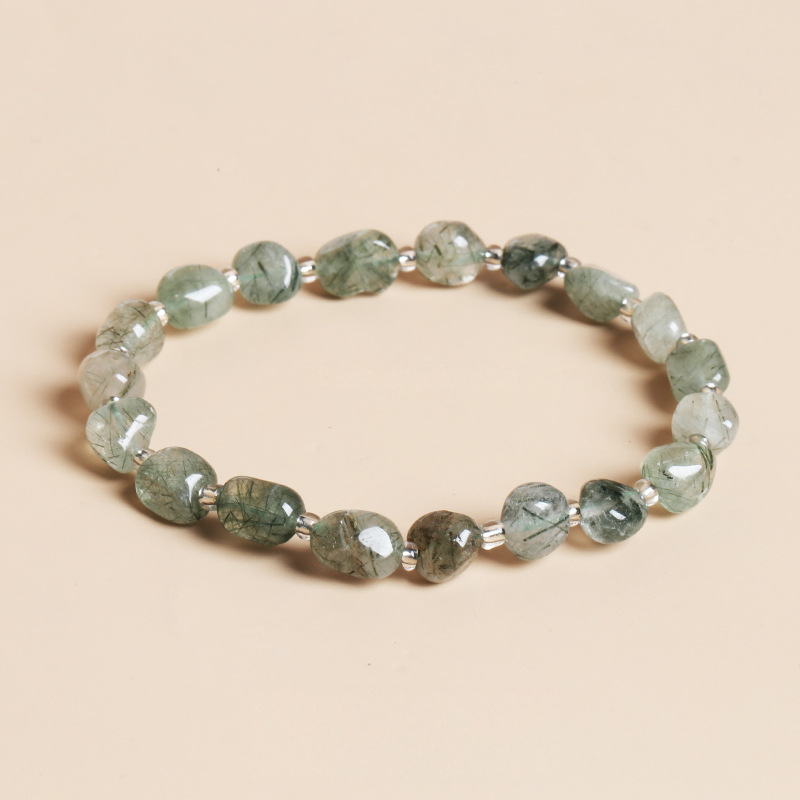 Natural Freeform Green Rutilated Quartz Bracelet