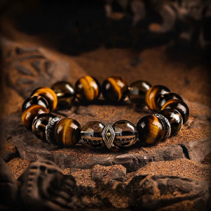 Natural Tiger’s Eye & Smoky Quartz Bracelet
