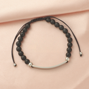Black Onyx Bracelet with Stainless Steel Connectors